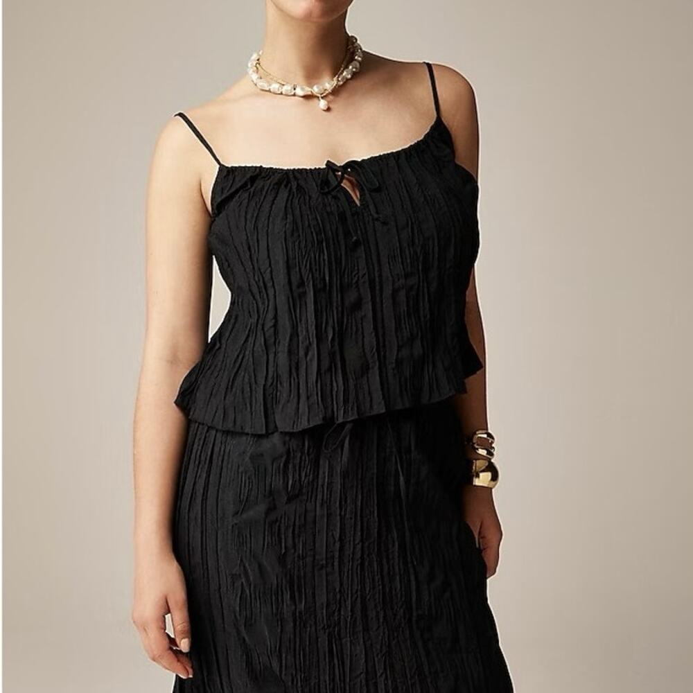 NWT J.Crew Crinkled Front Tie Camisole Tank Top In Black Size XS